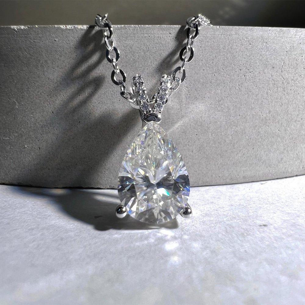 Certified 2ct. t.w. Moissanite Diamond Teardrop Necklace - Picture 2 of 13